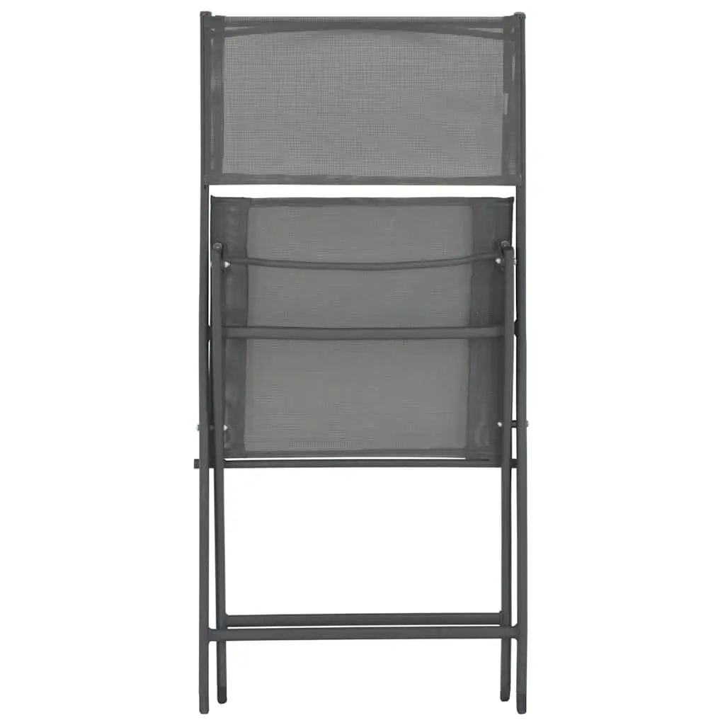 Folding Chairs Steel Frame Textilene Fabric Grey 2 Piece