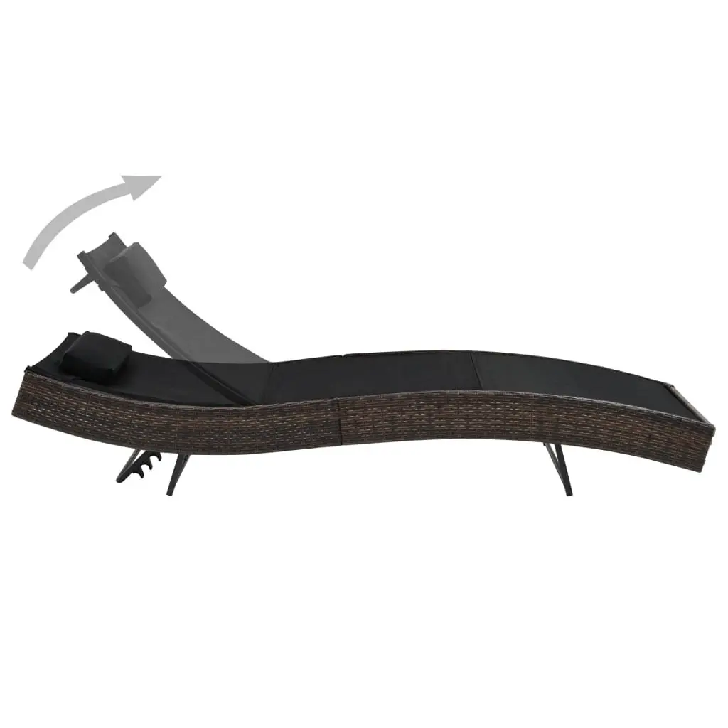 Sun Lounger Poly Rattan Adjustable Backrest Brown