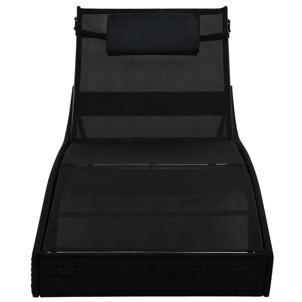 Sun Lounger PE Rattan Textilene Fabric Adjustable Black Outdoor Patio Pool Chair