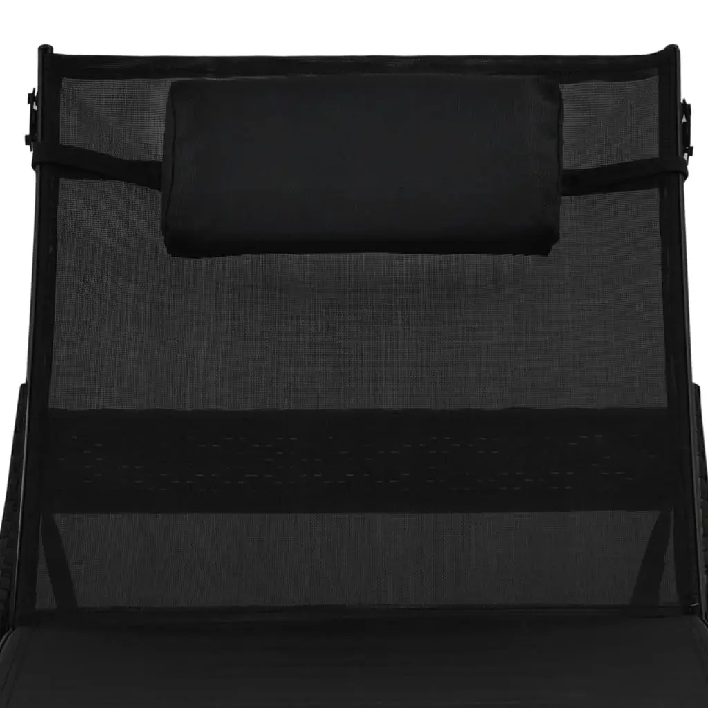 Sun Lounger PE Rattan Textilene Fabric Adjustable Black Outdoor Patio Pool Chair