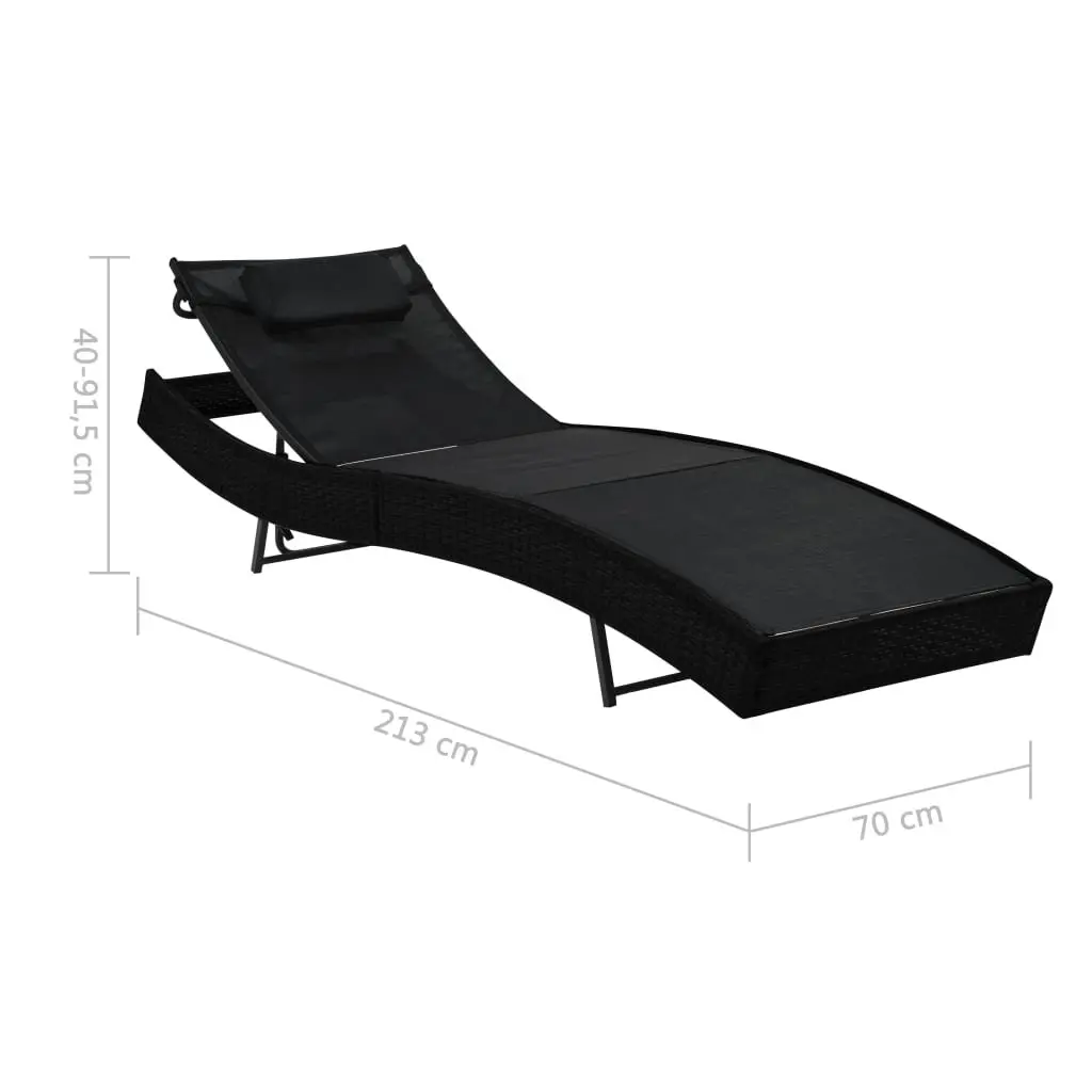 Sun Lounger PE Rattan Textilene Fabric Adjustable Black Outdoor Patio Pool Chair