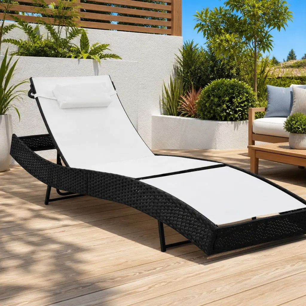 Sun Lounger with Pillow Adjustable Backrest Outdoor Reclining Chair Black