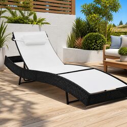 Adjustable Backrest Sun Lounger with Pillow - Black