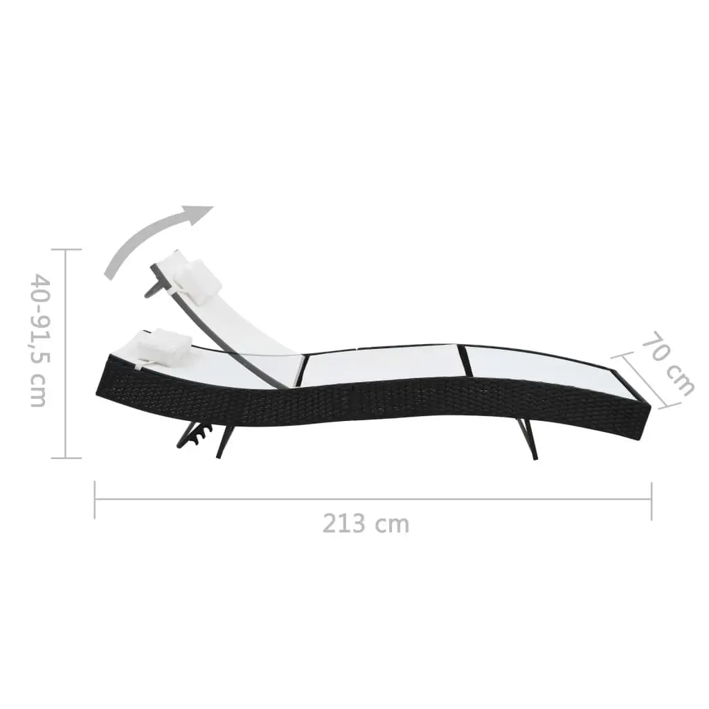 Sun Lounger with Pillow Adjustable Backrest Outdoor Reclining Chair Black