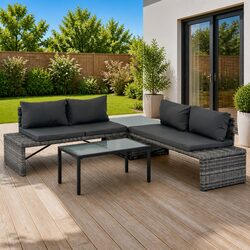 Durable 3-Piece Outdoor Lounge Set with Cushions in Grey