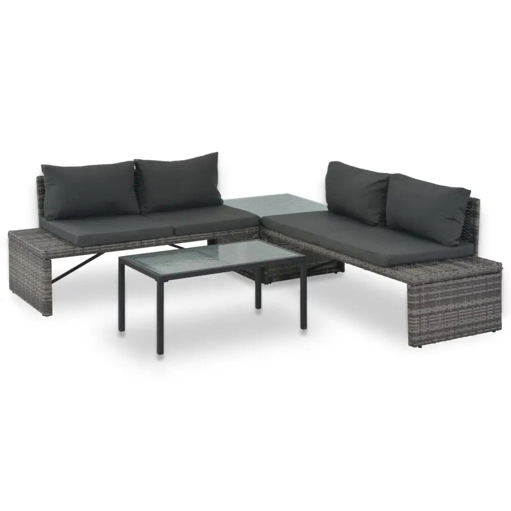 Garden Lounge Set Poly Rattan 3 Piece Outdoor Patio Sofa Coffee Table Grey