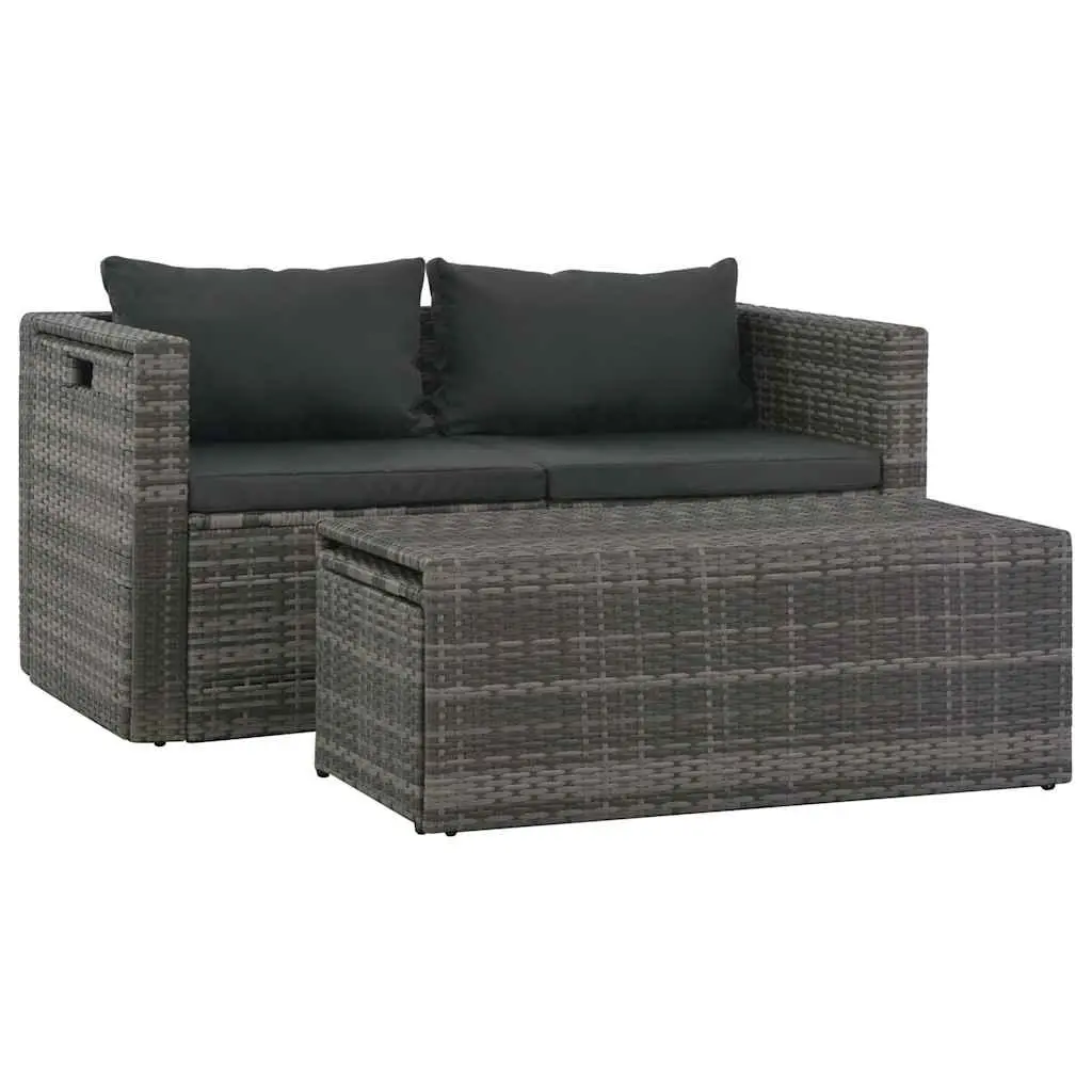 Garden Lounge Set PE Rattan 6 Piece Outdoor Furniture with Cushions Grey