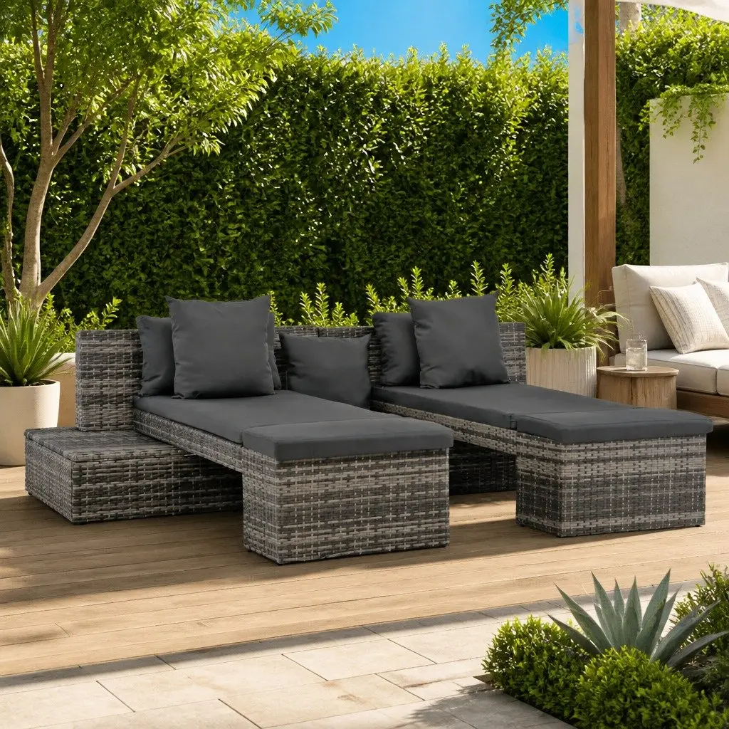 4 Piece Grey Poly Rattan Sofa Lounge Set for Outdoor Use