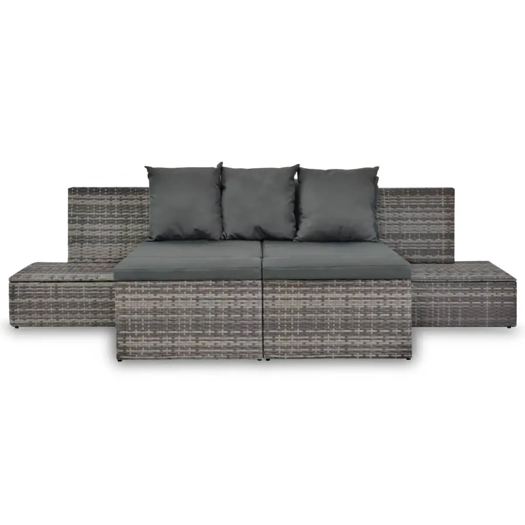 4 Piece Grey Poly Rattan Sofa Lounge Set for Outdoor Use