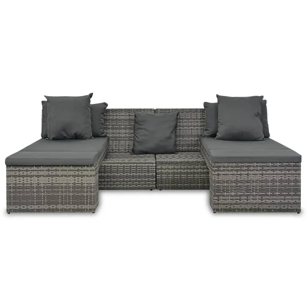 4 Piece Grey Poly Rattan Sofa Lounge Set for Outdoor Use