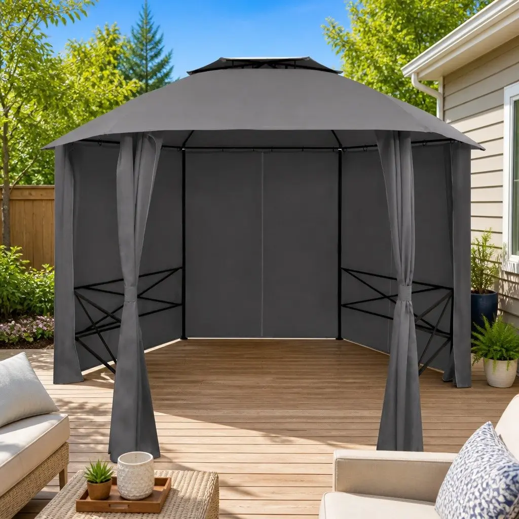 Hexagonal Garden Gazebo Pavilion Tent Polyester 360 x 265 cm Anthracite