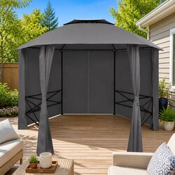 Hexagonal Outdoor Pavilion Tent with Curtains for Gatherings