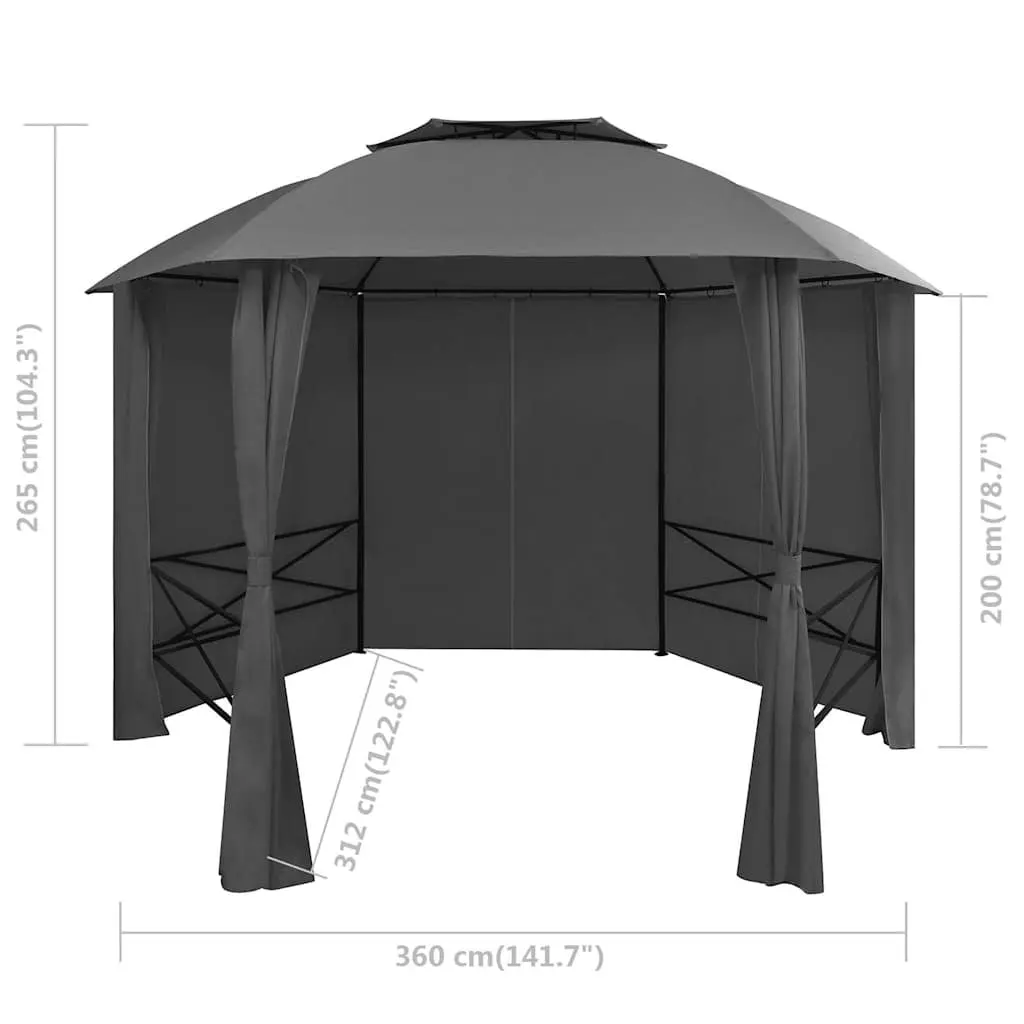 Hexagonal Garden Gazebo Pavilion Tent Polyester 360 x 265 cm Anthracite