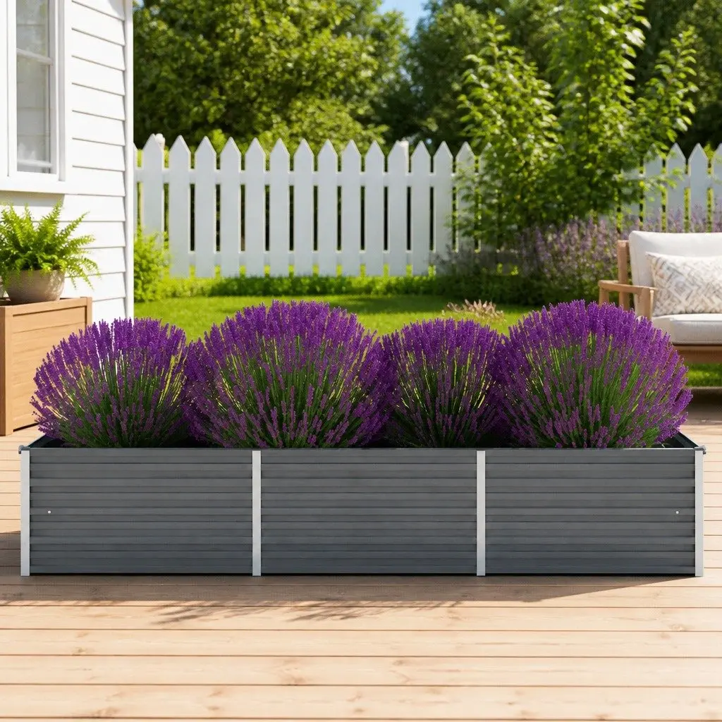 Garden Raised Bed Planter Box Galvanised Steel 240 x 80 x 45 cm Grey