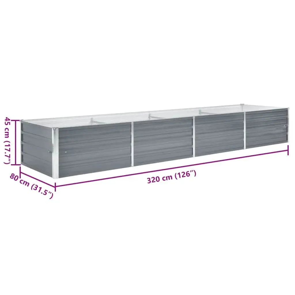 Raised Garden Bed Planter Box Galvanised Steel 320x80x45cm Grey