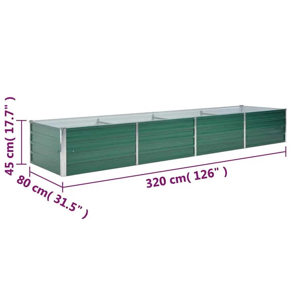 Raised Garden Bed Planter Box Galvanised Steel 320 x 80 x 45 cm Green
