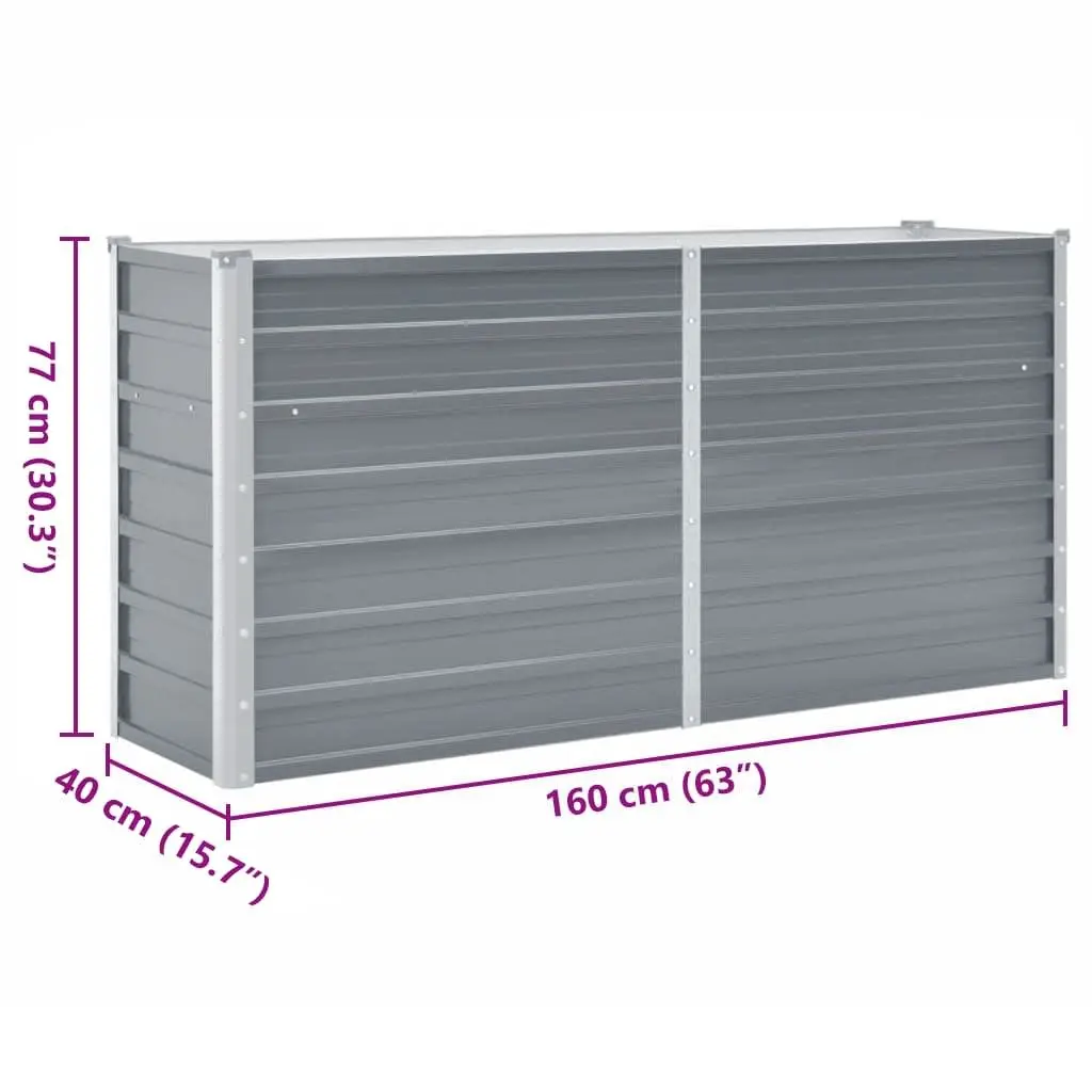 Raised Garden Bed Galvanised Steel 160x40x77cm Grey Outdoor Planter Box