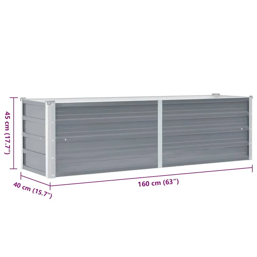 Raised Garden Bed Galvanised Steel 160x40x45cm Grey
