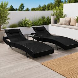 Durable 2-Piece Sun Loungers Set with Side Table