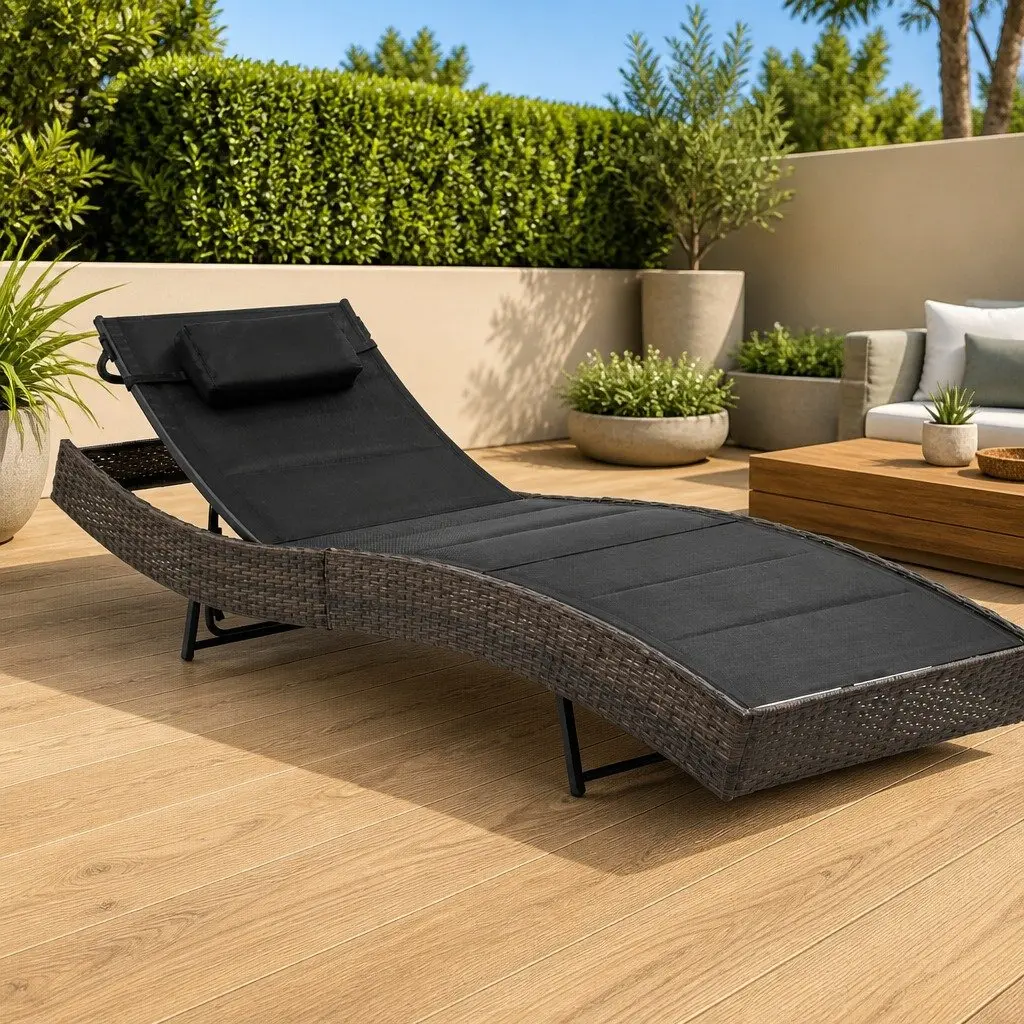 Poly Rattan Sun Lounger with Adjustable Backrest