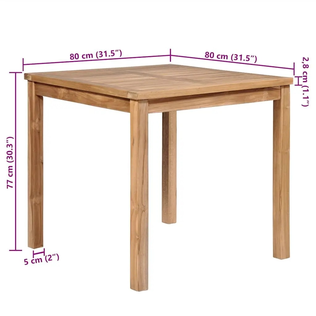 Solid Teak Wood Garden Dining Table 80x80x77 cm