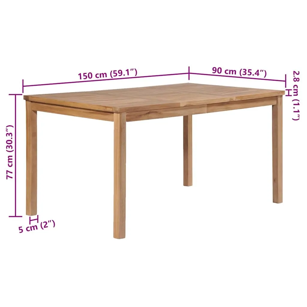 Solid Teak Wood Outdoor Dining Table 150x90x77 cm