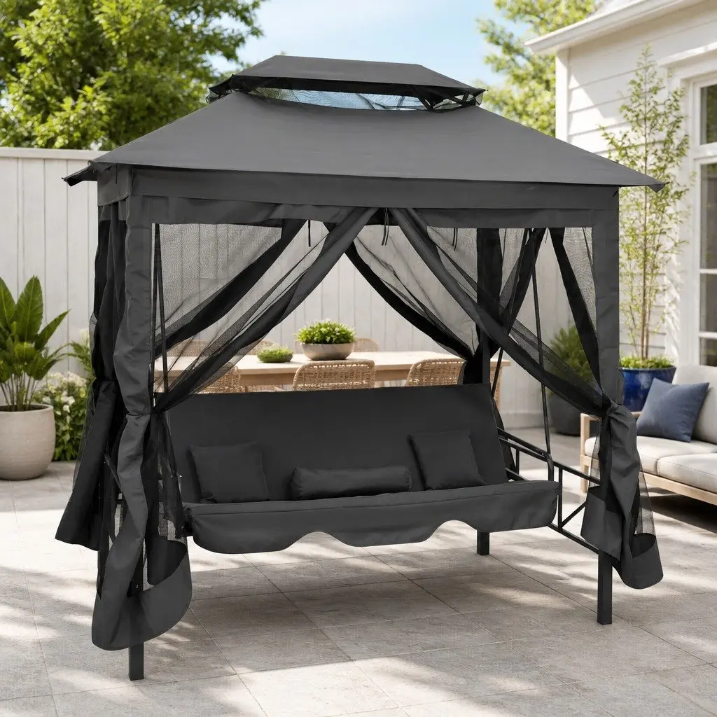 Outdoor Swing Bench Canopy Bed Anthracite Steel