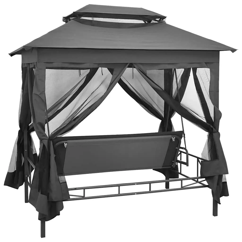 Outdoor Swing Bench Canopy Bed Anthracite Steel
