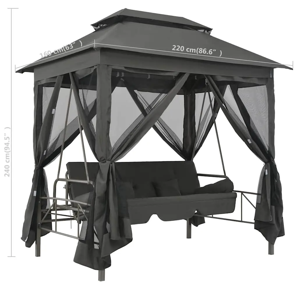 Outdoor Swing Bench Canopy Bed Anthracite Steel