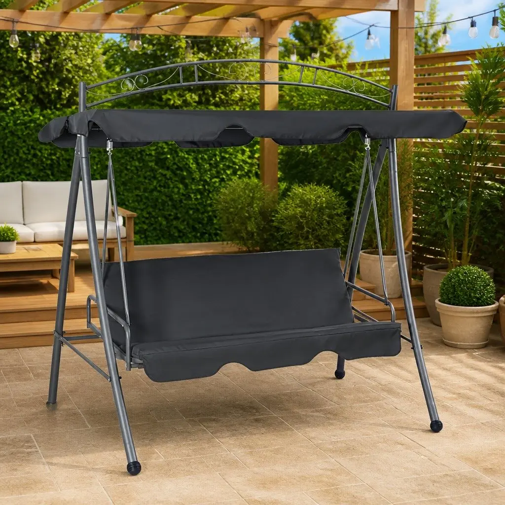 Outdoor Swing Bench with Convertible Canopy