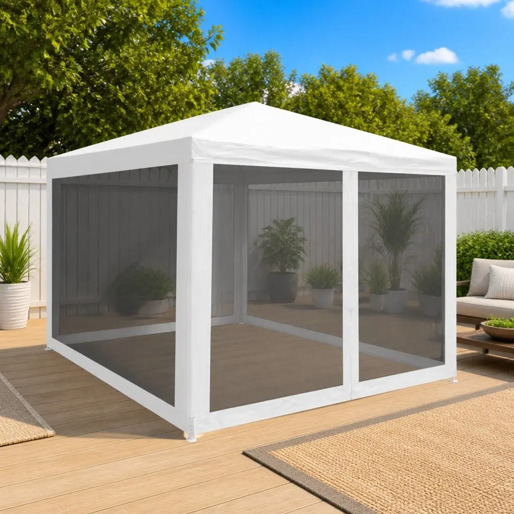 Party Tent PE 3x3m White with Mesh Sidewalls