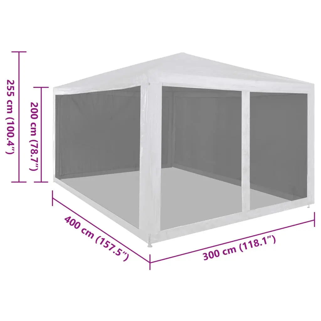 Party Tent PE 4x3m White with Mesh Sidewalls