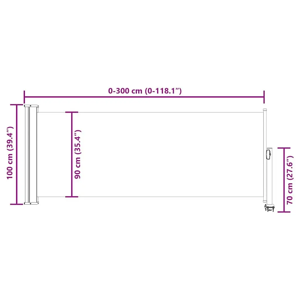 100 x 300 cm Retractable Side Awning for Patios