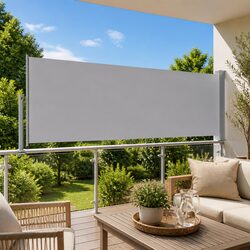 Premium Grey Retractable Side Awning 120 x 300 cm