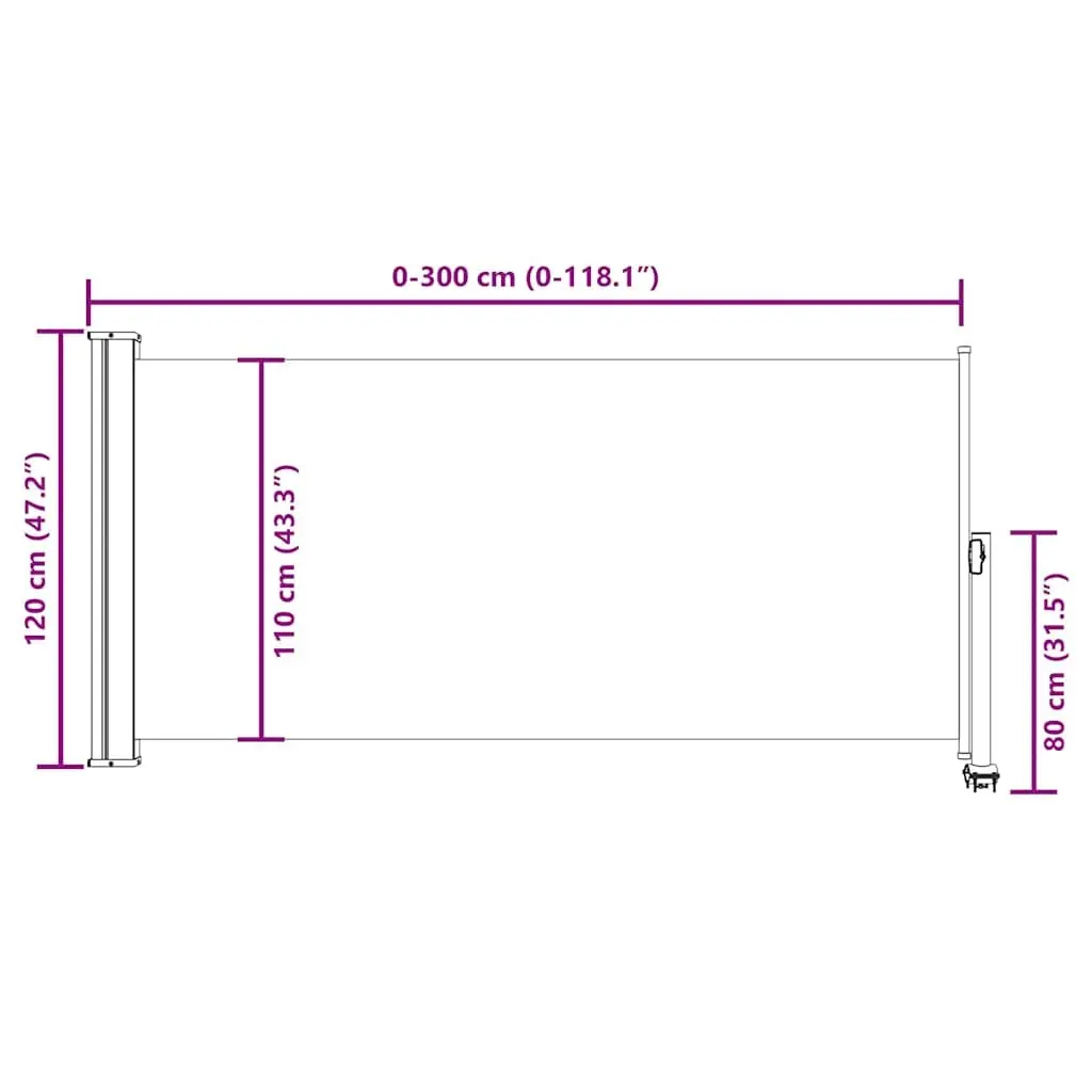 Grey Retractable Side Awning 120 x 300 cm