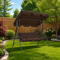 Garden Swing Bench with Canopy Outdoor Porch Seat Brown Patio Furniture