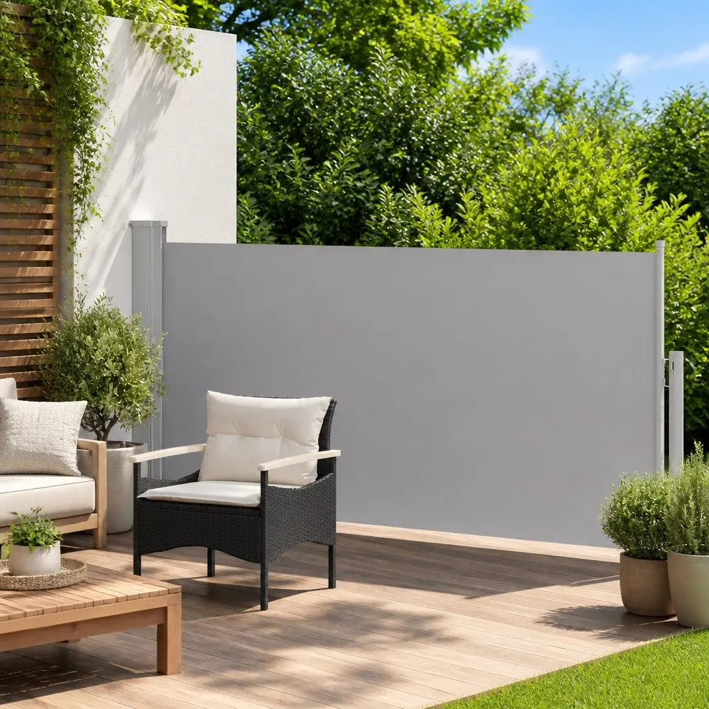Retractable Side Awning UV-proof Polyester 140 x 300 cm Grey