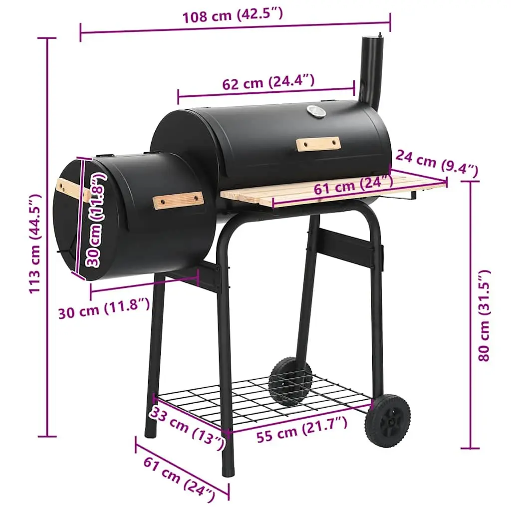 Charcoal BBQ Offset Smoker Grill with Firebox