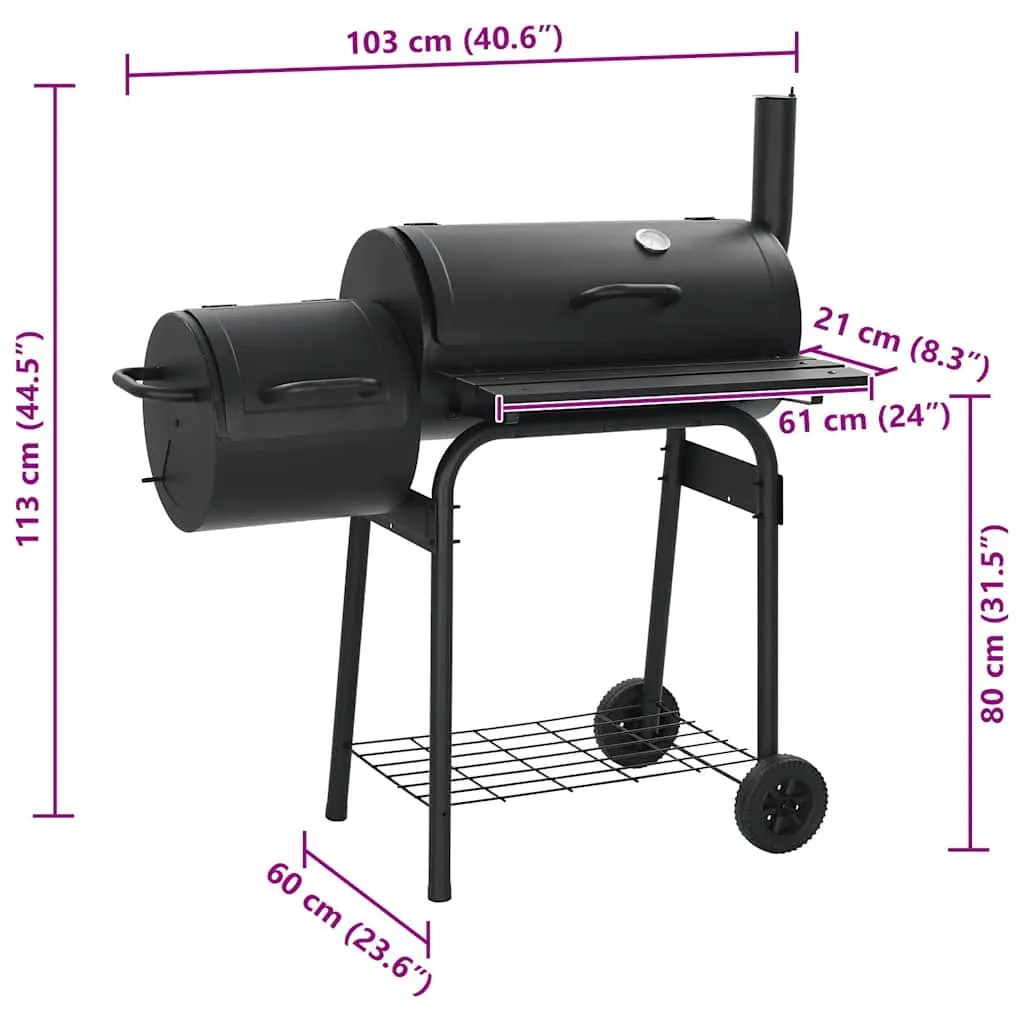Black Charcoal Offset Smoker with Firebox