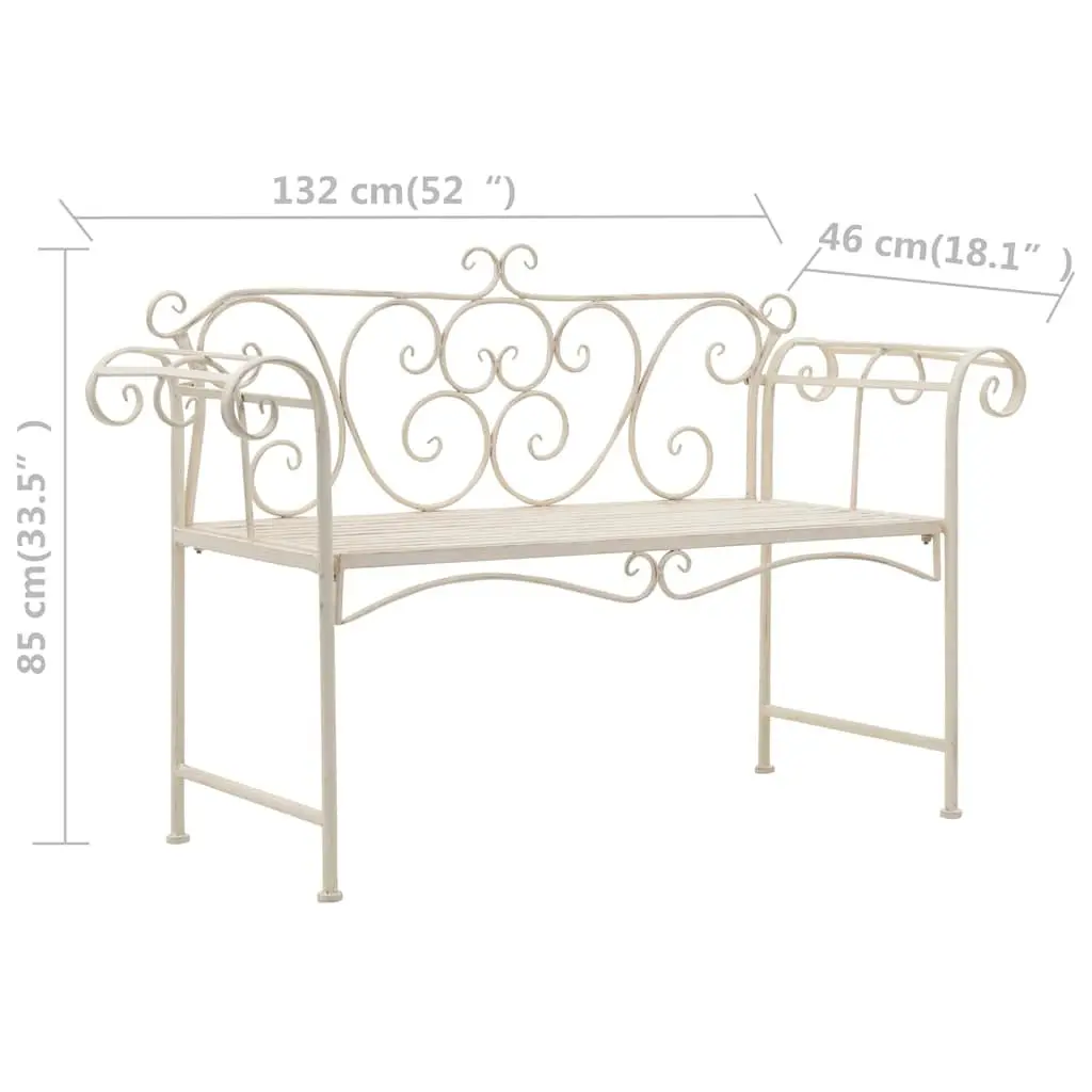 Garden Bench Metal 132cm Antique White Scroll Pattern