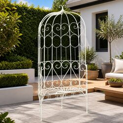 Outdoor Garden Bench 95cm Antique Style Wrought Iron White Patio Seating
