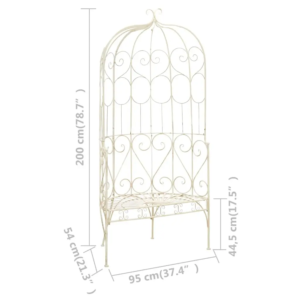 95cm Antique Style Wrought Iron Garden Bench in White