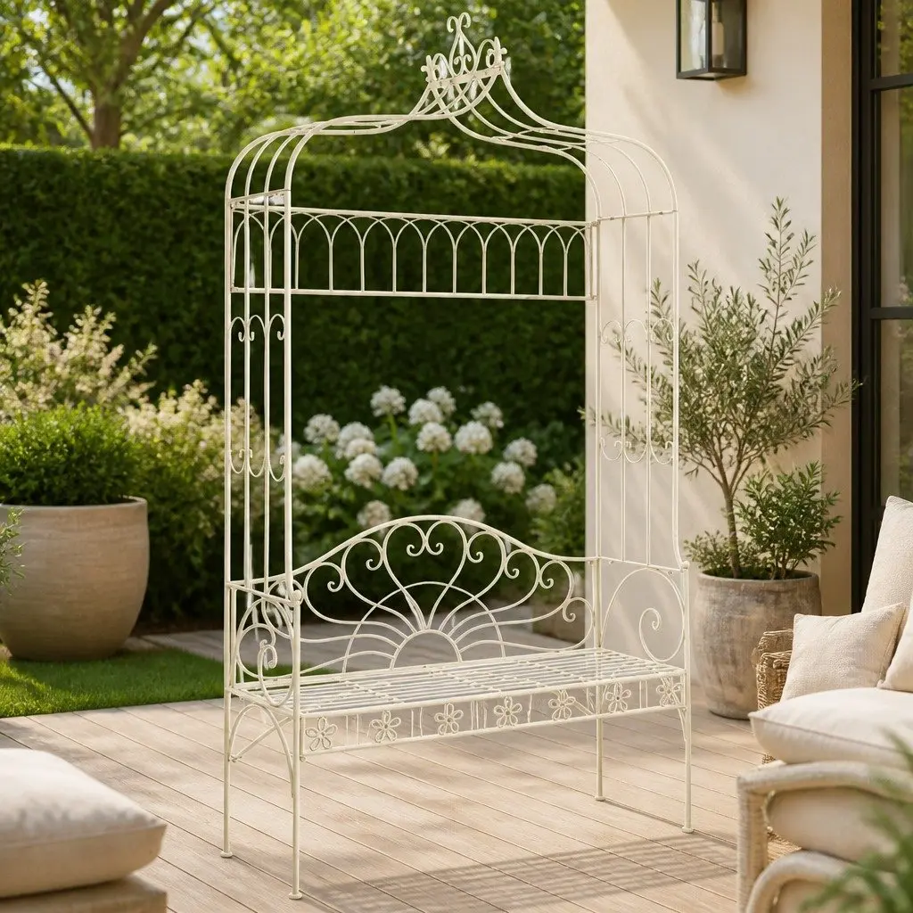 122cm White Iron Garden Bench for Outdoor Spaces