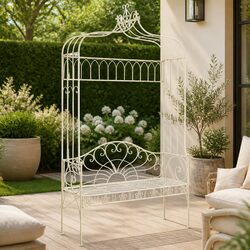 Elegant 122cm White Iron Garden Bench for Outdoor Spaces