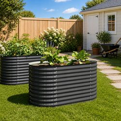 Durable Grey Galvanised Steel Garden Raised Bed 160x80x81 cm