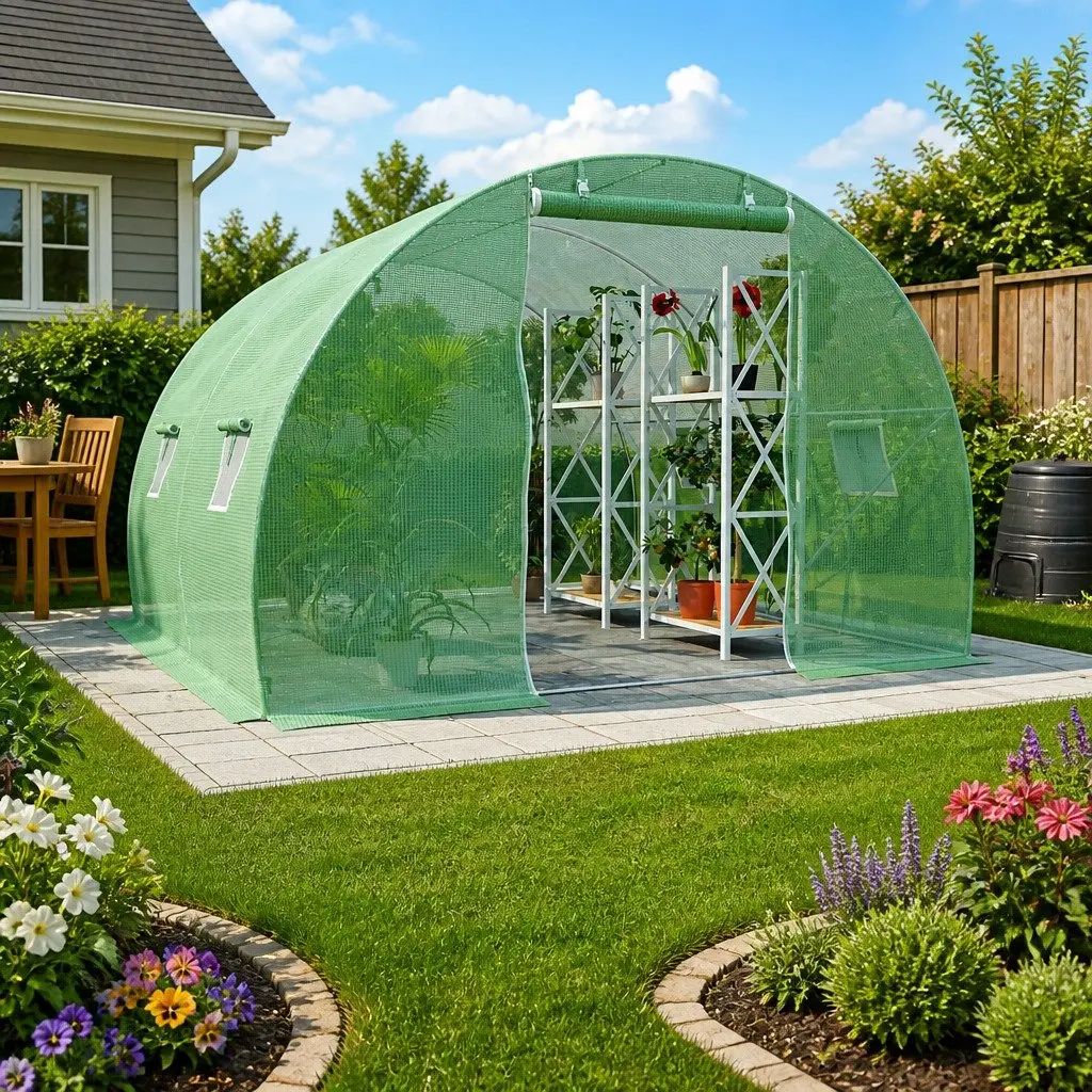 Greenhouse Galvanised Steel Frame 300x300x200cm Green 140g/m² PE Mesh