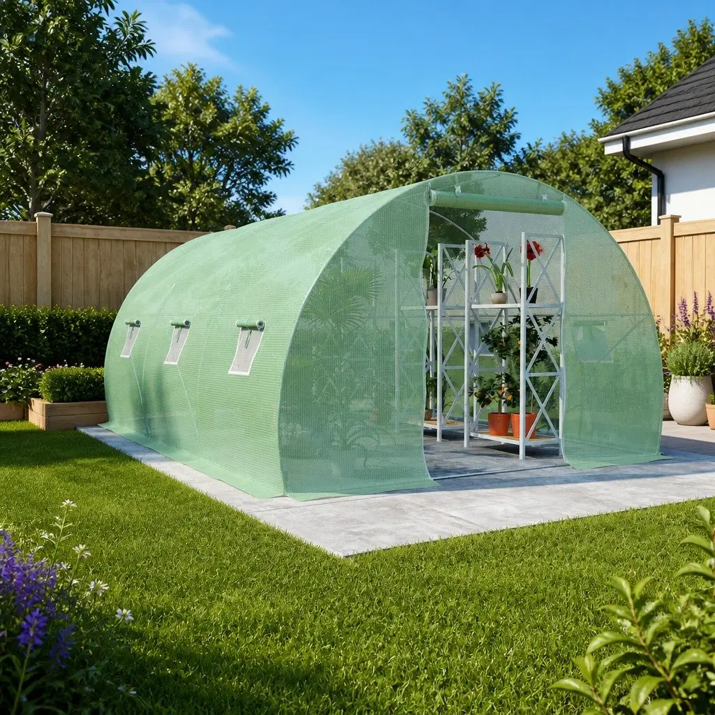 Greenhouse PE Mesh Fabric 450x300x200 cm Green Galvanised Steel Frame