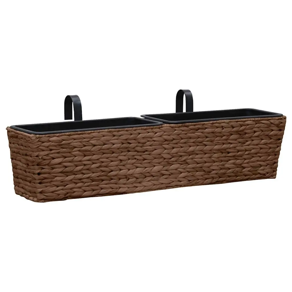 Indoor Plant Pots Brown 2 Piece Water Hyacinth Durable Woven Containers with Metal Holders for Gardening and Flower Display