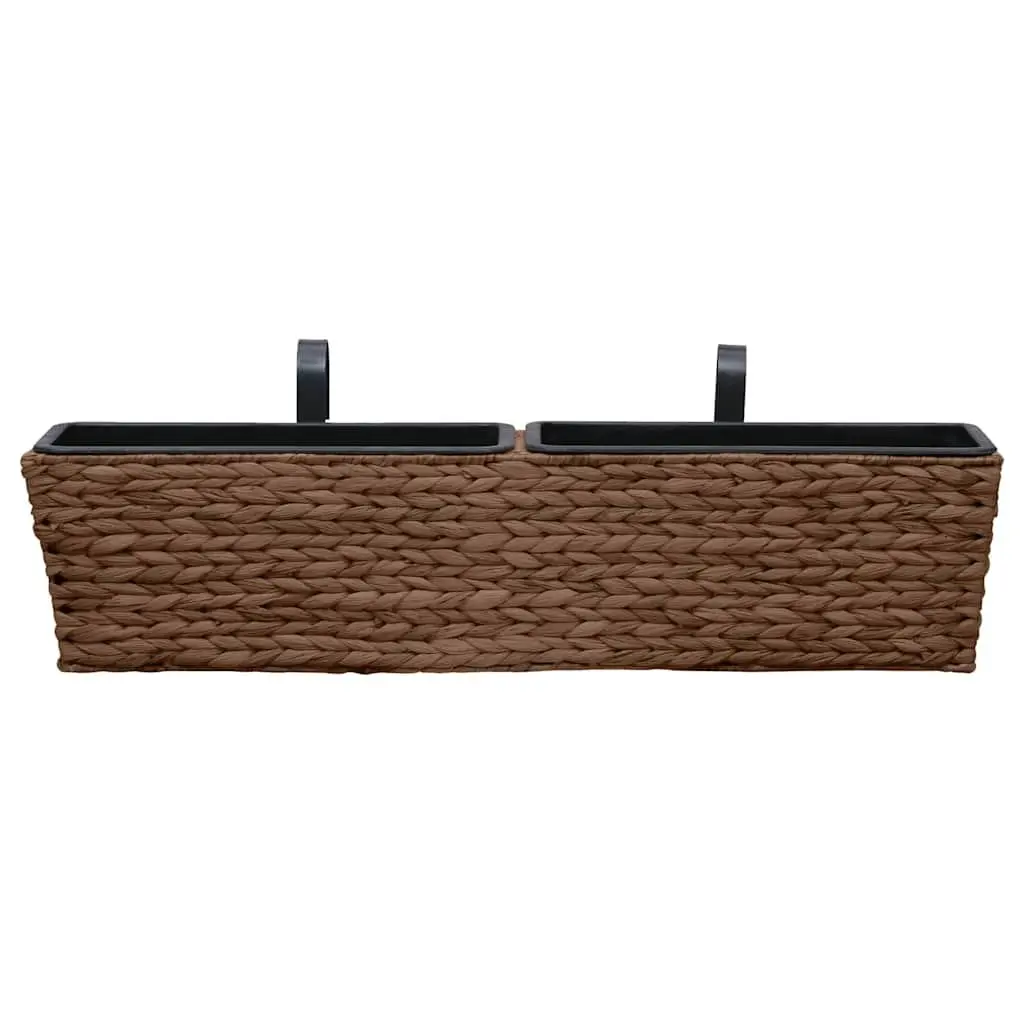 Indoor Plant Pots Brown 2 Piece Water Hyacinth Durable Woven Containers with Metal Holders for Gardening and Flower Display