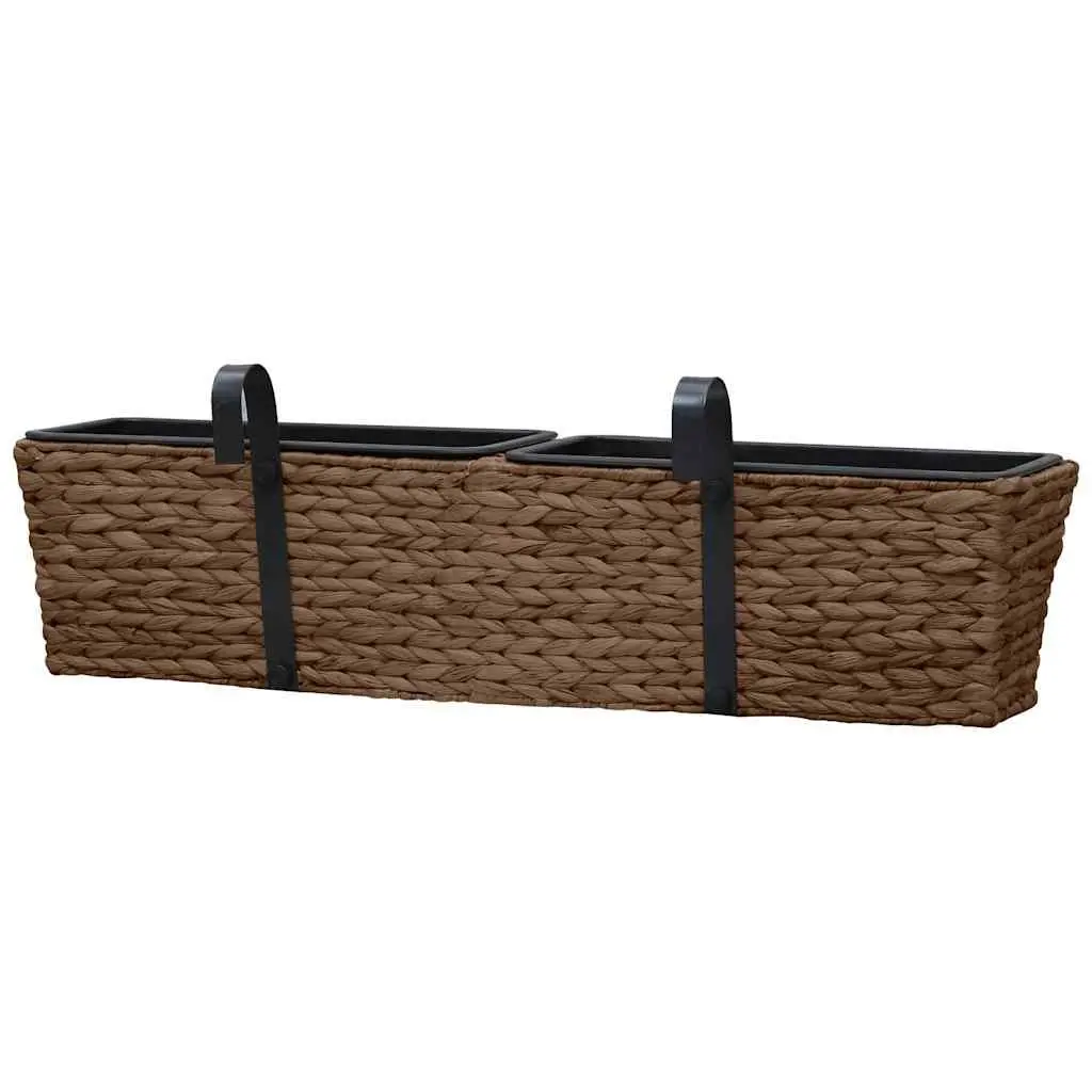 Indoor Plant Pots Brown 2 Piece Water Hyacinth Durable Woven Containers with Metal Holders for Gardening and Flower Display